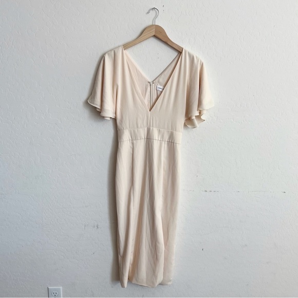 Fame and Partners V-Neck Cream Flutter Sleeve Dress - Picture 7 of 13